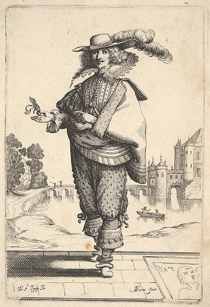 A gentleman standing in front of a large castle and wearing a ,16x12"(A3)Poster