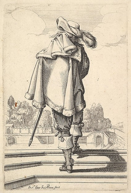 A gentleman seen from behind walking up a parapet with a cl,16x12"(A3)Poster