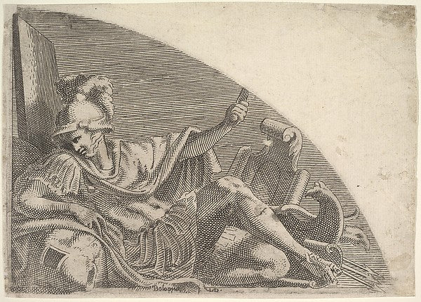 Mars Seated Amid Trophies 1540–56-Léon Davent, After Francesco,16x12"(A3)Poster