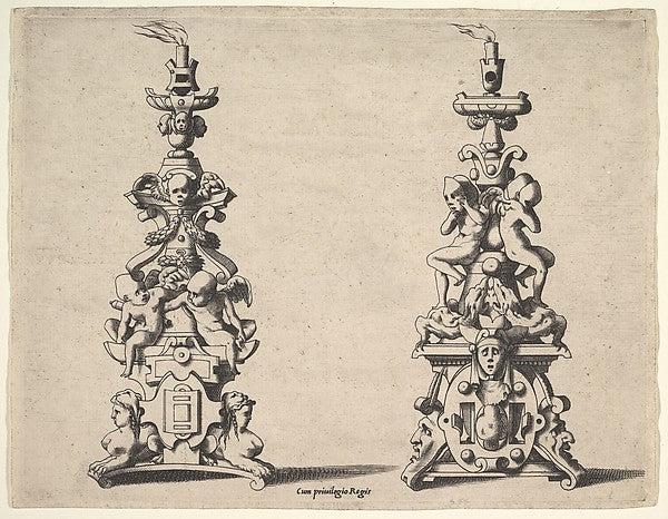 Two candlestick designs c1550–60-René Boyvin, Possibly by Pier, Poster Print Wall Art