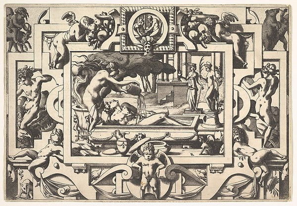 Medea pours magical potion over Jason's body: from Histoire de,16x12"(A3)Poster