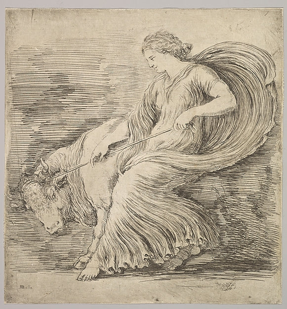 Stefano della Bella :A woman in profile pulling back on a ro-16x12"(A3) Poster