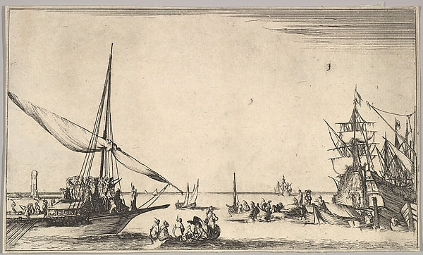 Stefano della Bella :A galley arriving at port to left sever-16x12"(A3) Poster