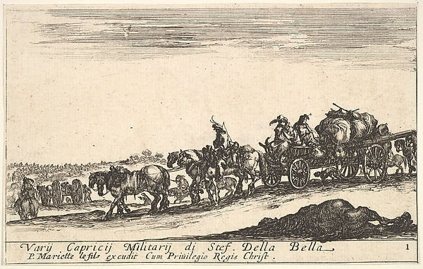 Stefano della Bella :Plate 1: A horse drawn cart carrying pe-16x12"(A3) Poster