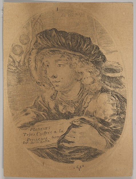 Stefano della Bella :A bust of a young man wearing a cap wit-16x12"(A3) Poster