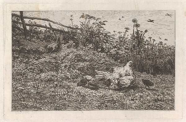 Charles-François Daubigny :Le Poule et ses Poussins-16x12"(A3) Poster