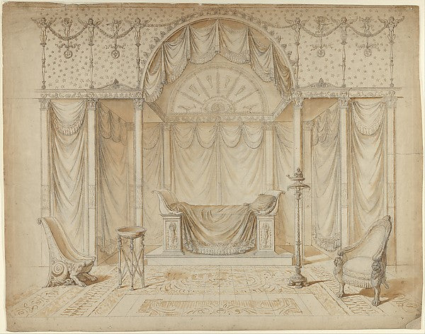Design for a Bed Alcove in Empire Style c1805–10-Anonymous,Fr,16x12"(A3)Poster