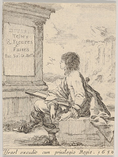 Stefano della Bella :Plate 1: a young man sitting on a stone-16x12"(A3) Poster