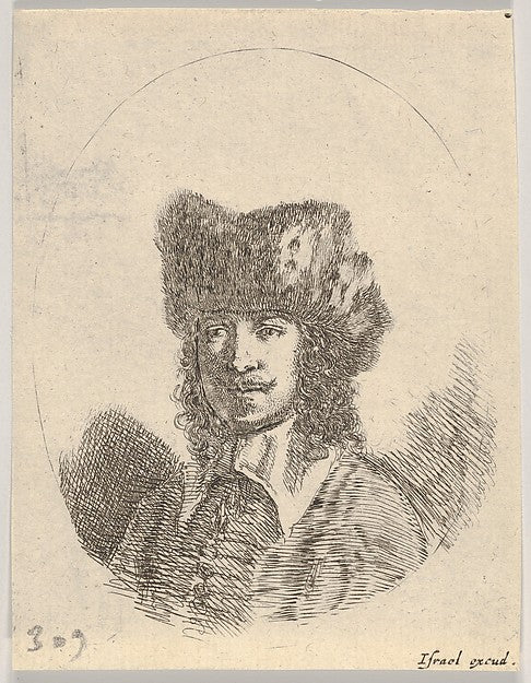 Stefano della Bella :Plate 2: head of a man with a moustache-16x12"(A3) Poster