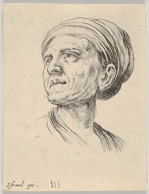 Stefano della Bella :Plate 4: head of an old woman with a bo-16x12"(A3) Poster