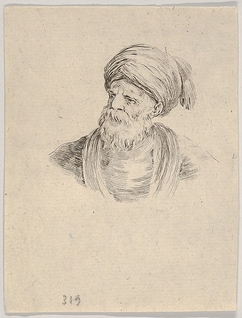 Stefano della Bella :Plate 12: bust of an old Turkish man in-16x12"(A3) Poster