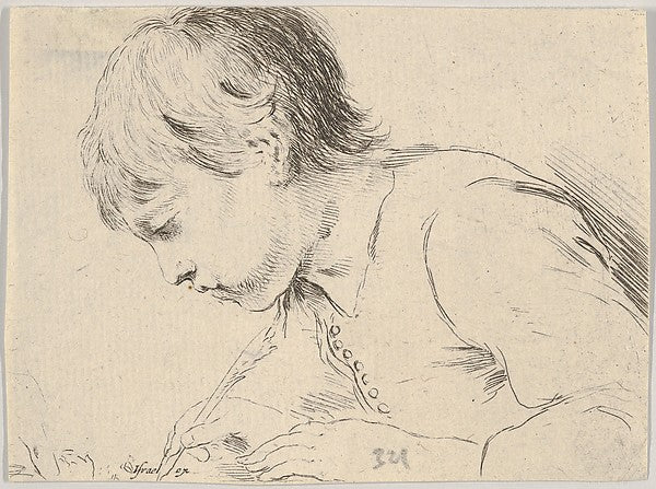Stefano della Bella :Plate 14: a child writing with a quill -16x12"(A3) Poster