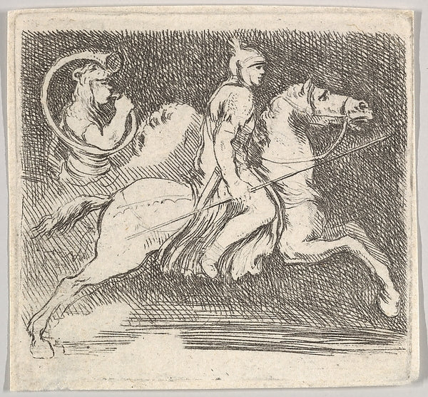Stefano della Bella :Plate 20: a soldier in profile gallopin-16x12"(A3) Poster