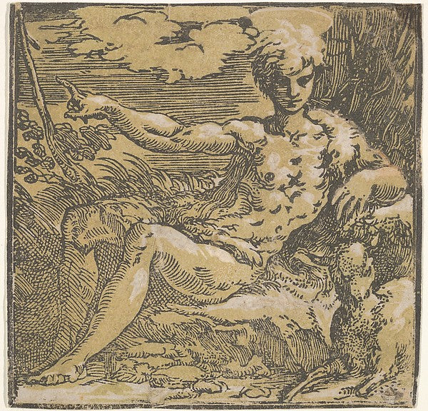 Saint John the Baptist in the desert a lamb by his side c1520, Poster Print Wall Art