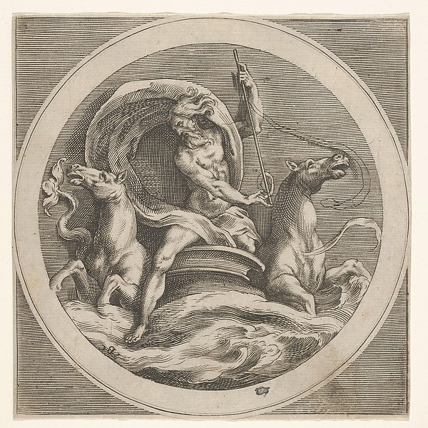 Neptune rising from the sea and bearing a staff accompanied b, Poster Print Wall Art