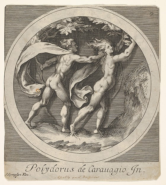 Apollo pursuing Daphne whose toes take the form of tree roots, Poster Print Wall Art