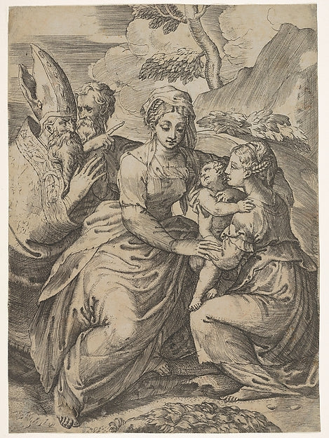 Madonna and Child with Saints -Battista Angolo del Moro, After, Poster Print Wall Art