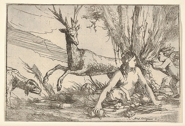 Earth represented by Cybele seated at the base of a tree with, Poster Print Wall Art