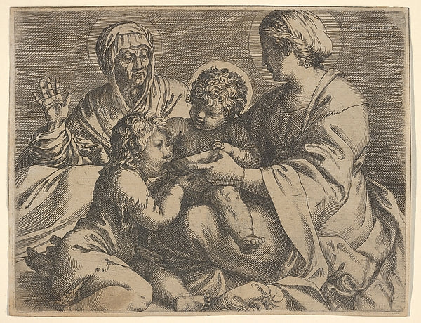 Madonna and Child with Saints Elizabeth and John the Baptist , Poster Print Wall Art