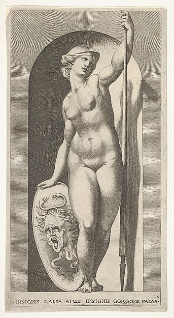 Plate 20 - Pallas Athena holding a shield with Medusa's head in, Poster Print Wall Art