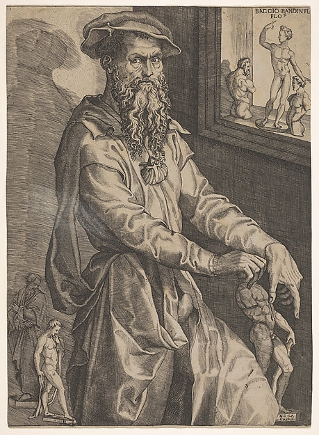 Portrait of Baccio Bandinelli in three-quarter length next to, Poster Print Wall Art