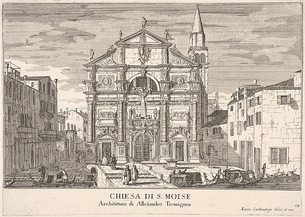 Plate 14 - View of the facade of St. Moses church Venice 1703, Poster Print Wall Art