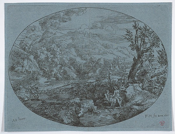 After Abraham Genoels II:Landscape with Three Figures 1677-16x12"(A3) Poster