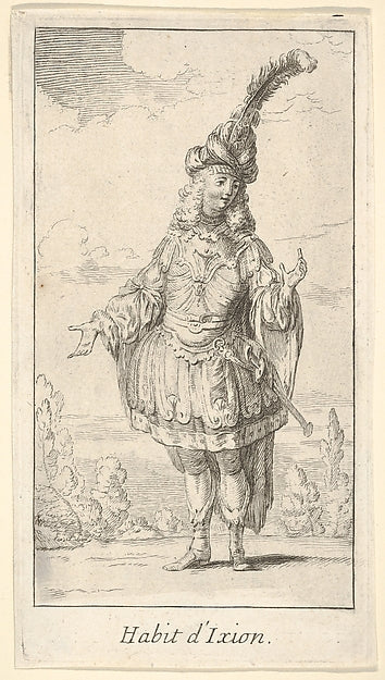 Habit d'Ixion - a man wearing a tonnelet with a sword in the be, Poster Print Wall Art