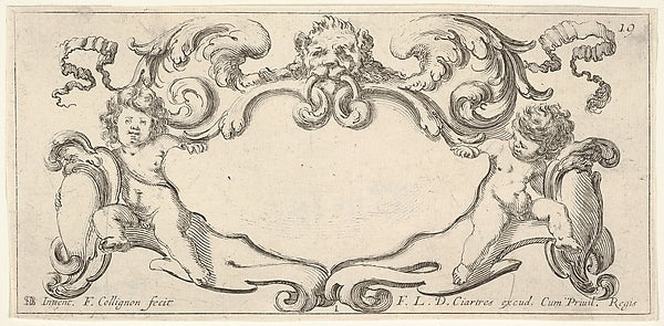 Plate 1 - a cartouche with a lion head with wings at top center, Poster Print Wall Art
