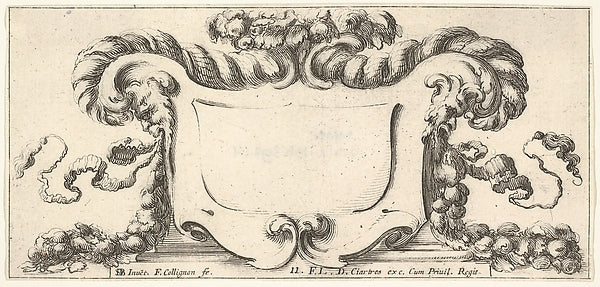 Plate 11 - a cartouche with fruits flowers and leaves at top , Poster Print Wall Art