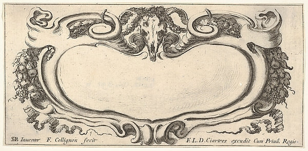 Plate 6 - a cartouche with a ram skull at top center grapes an, Poster Print Wall Art