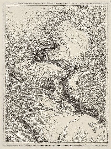 Bearded man wearing a turban depicted in bust length from beh, Poster Print Wall Art