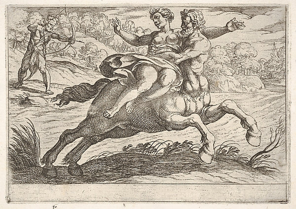 Nessus attempting to take Dejanira from Hercules - Nessus restr, Poster Print Wall Art