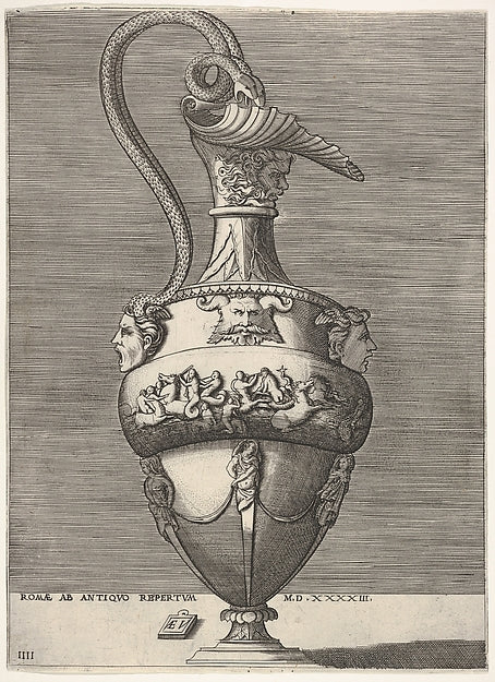 Antique Ewer with a Handle in the Shape of Two Snakes coming f, Poster Print
