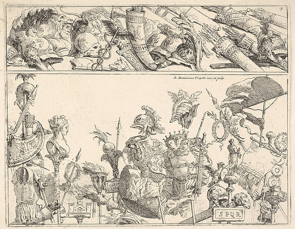 Roman arms standards and trophies a composition divided int, Poster Print Wall Art