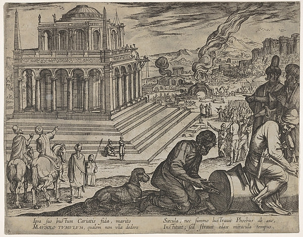 Plate 5 - Tomb of Mausolus stone masons make a column at the r, Poster Print Wall Art