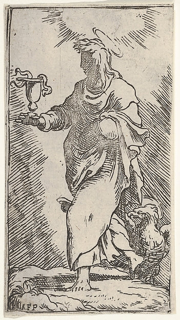 St. John the Evangelist striding in three-quarter view toward, Poster Print Wall Art