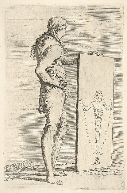 A figure supporting a tablet with a representation of a herm o,16x12"(A3)Poster