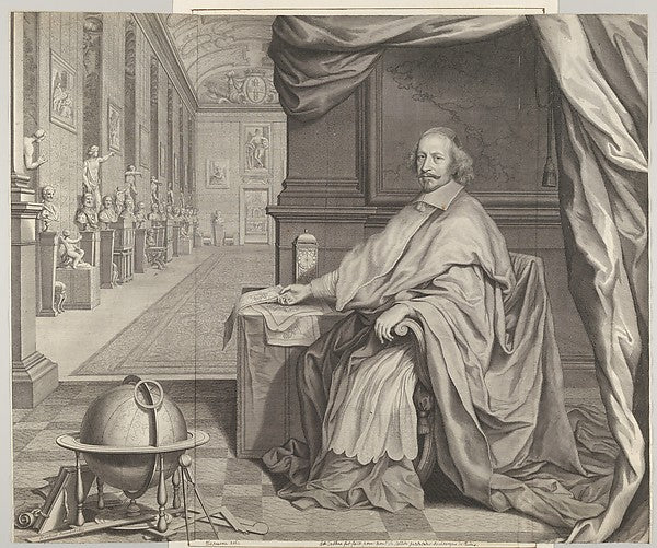 Cardinal Jules Mazarin Seated Within the Gallery of his Palace, Poster Print Wall Art