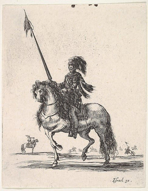 Stefano della Bella :Mounted cuirassier holding a lance upri-16x12"(A3) Poster