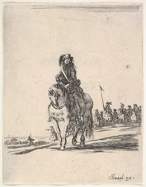 Stefano della Bella :A horseman facing front a group of hors-16x12"(A3) Poster