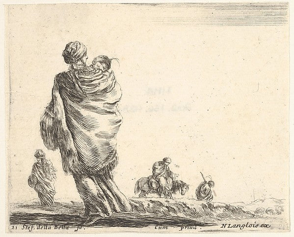 Stefano della Bella :Plate 21: a poor woman to left seen fro-16x12"(A3) Poster