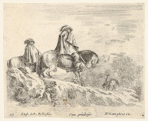 Stefano della Bella :Plate 10: two horsemen descending a mou-16x12"(A3) Poster