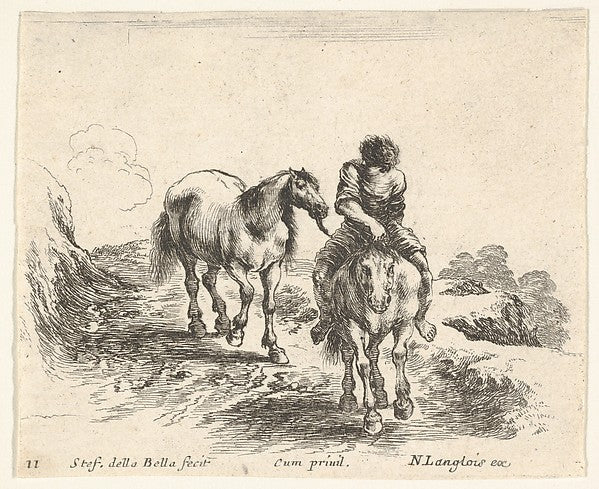 Stefano della Bella :Plate 11: a young horseman seen from th-16x12"(A3) Poster