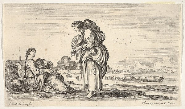 Stefano della Bella :A woman seated to left holding a child -16x12"(A3) Poster