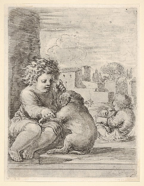 Stefano della Bella :Child teaching a dog to sit the child s-16x12"(A3) Poster