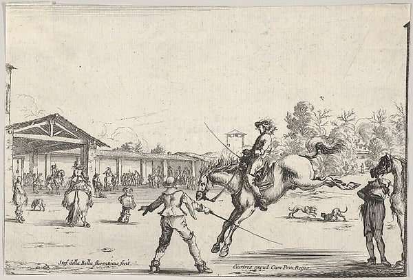 Stefano della Bella :A riding school a horseman with sword j-16x12"(A3) Poster