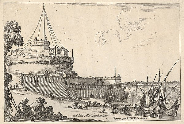 Stefano della Bella :The Castel Sant'Angelo and the Pont San-16x12"(A3) Poster