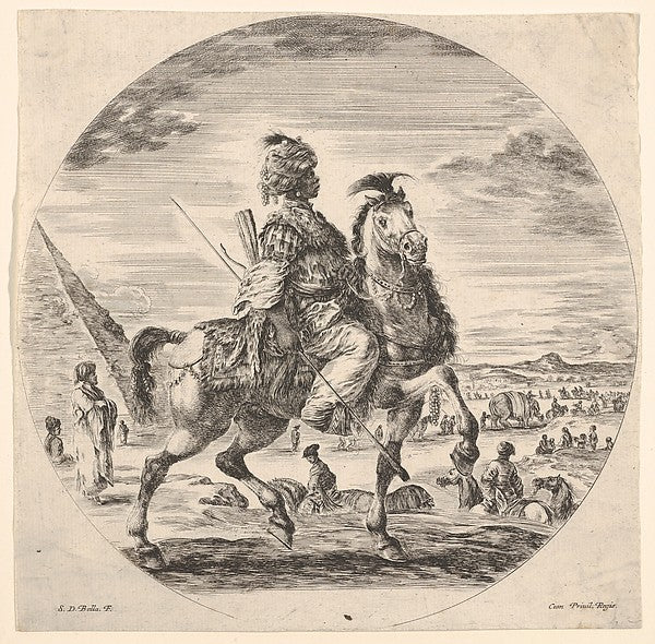 Stefano della Bella :Moorish horseman in profile facing righ-16x12"(A3) Poster