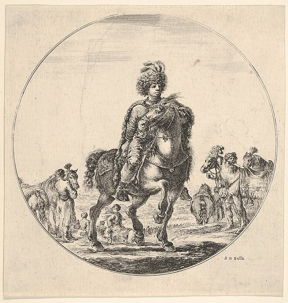 Stefano della Bella :Polish horseman facing right a circular-16x12"(A3) Poster